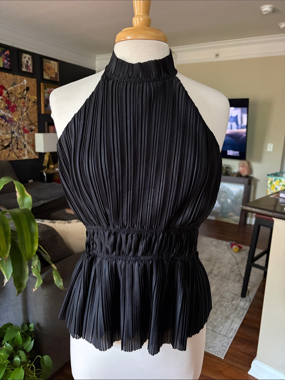 Anthropologie Black Pleated Halter Top